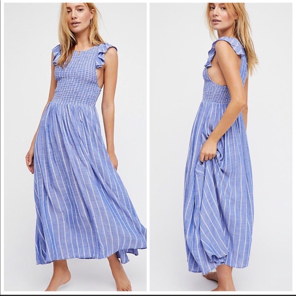 NWOT FREE PEOPLE BLUE CHAMBRAY MIDI DRESS